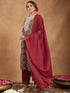 Janasya Women's Maroon Pure Cotton Ethnic Motifs Printed Straight Kurta Set